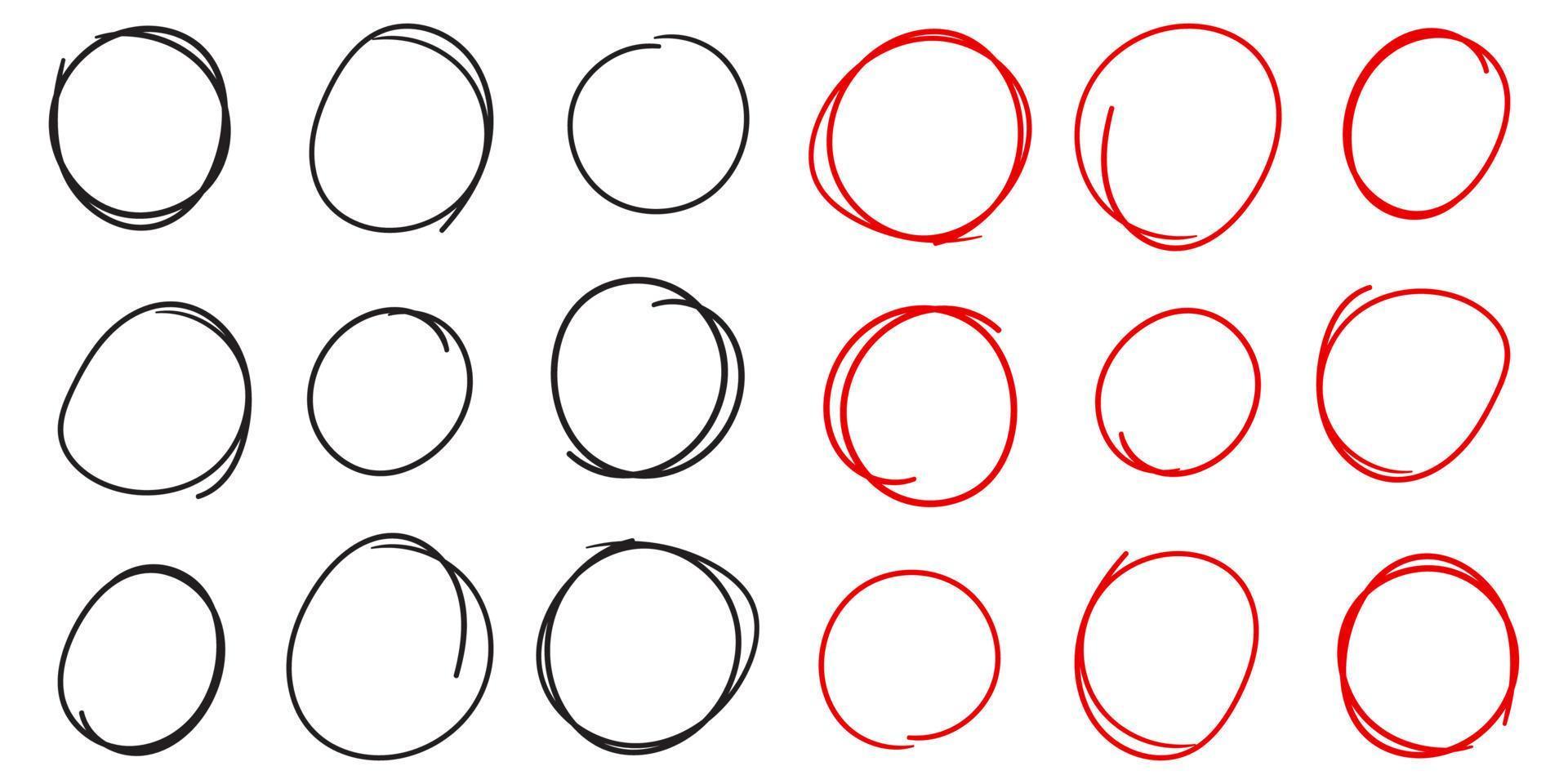 Set of red and black circle line sketch vector