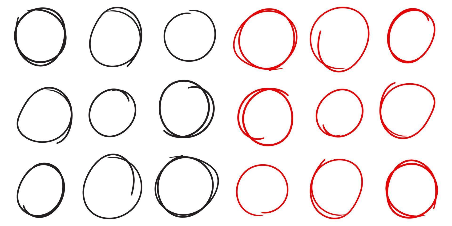 conjunto de rojo y negro circulo línea bosquejo vector