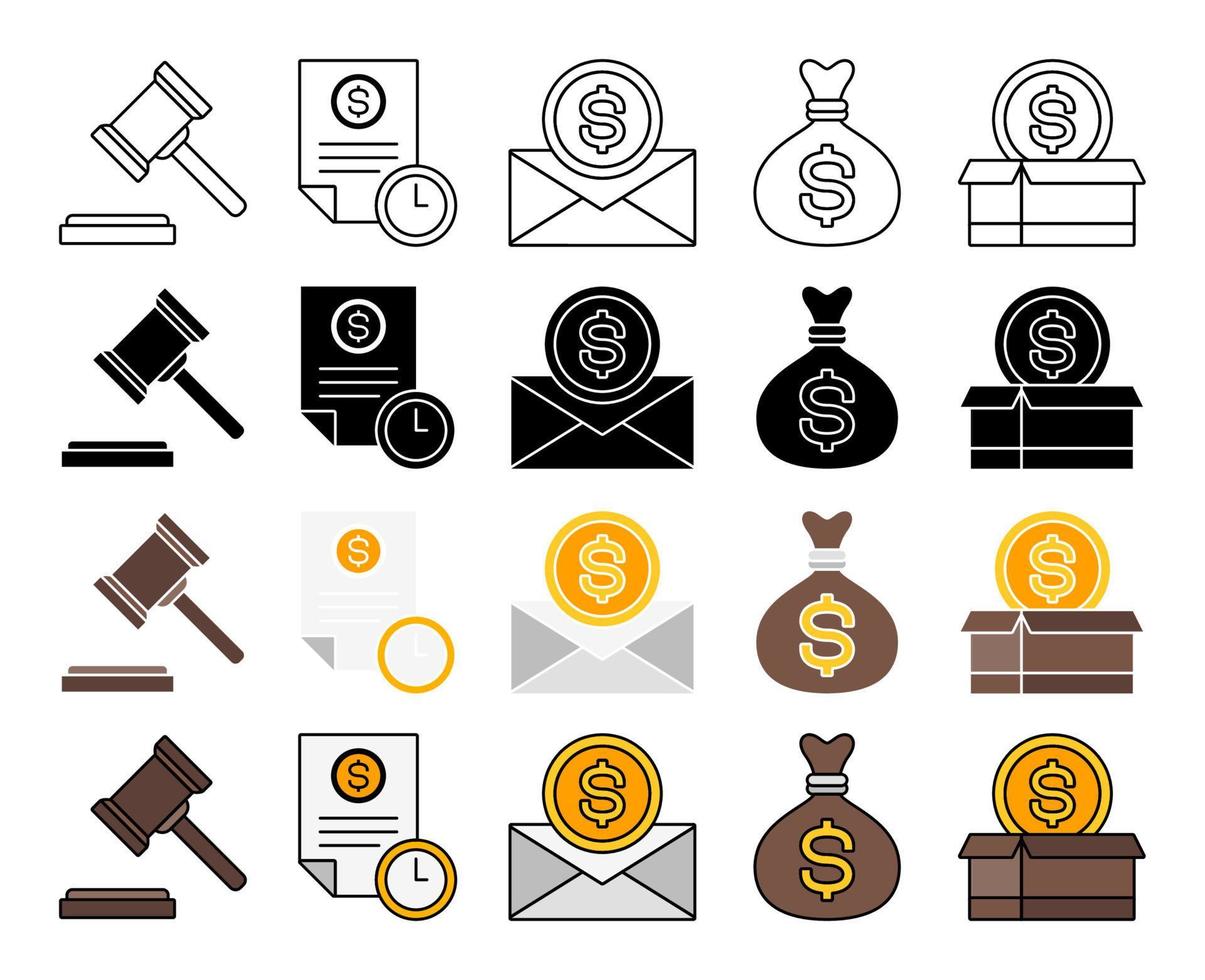 Set of Money and Financial in flat style isolated vector