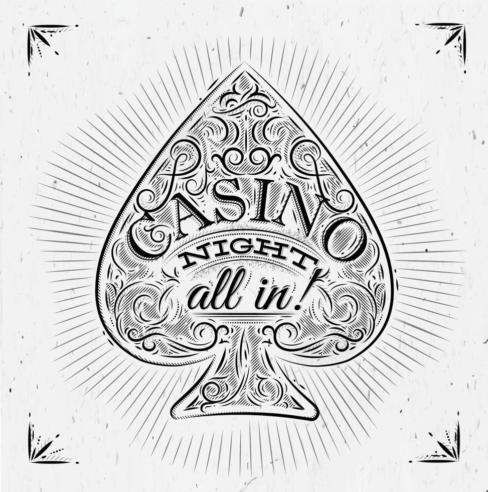 Sign spades in vintage style lettering casino night all in vector