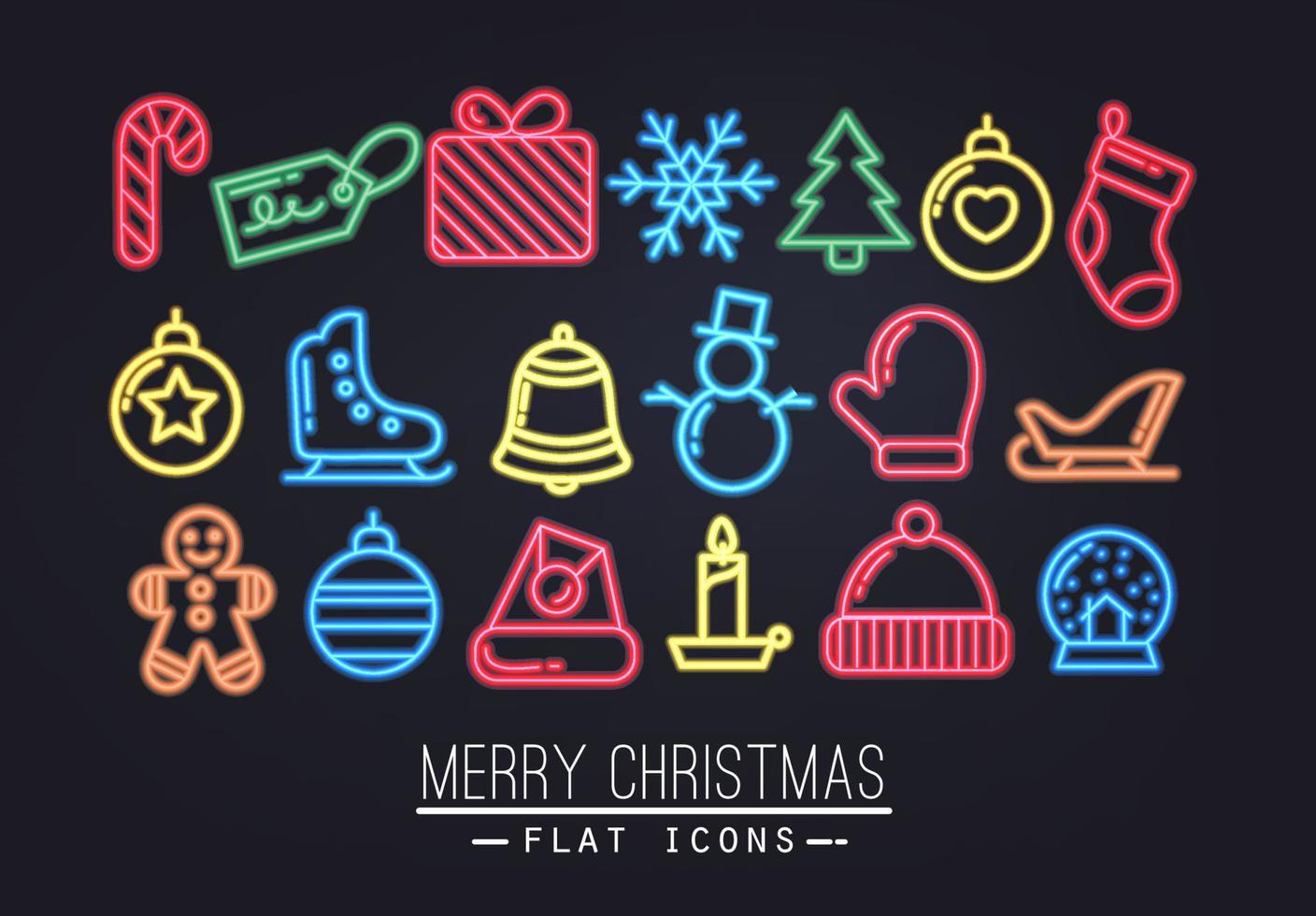 Christmas flat icons in neon style drawing with color vector