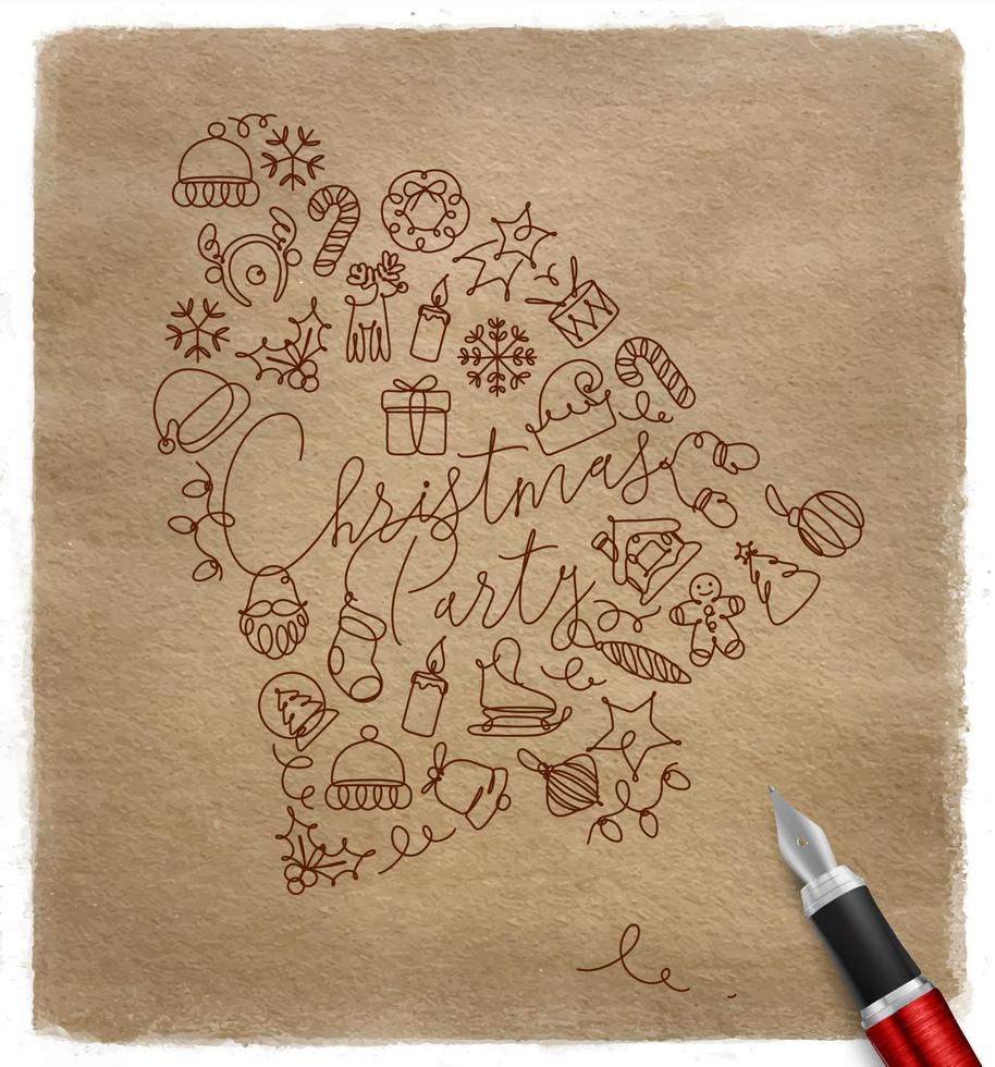 Toy bell lettering christmas party drawing pen line on craft vector