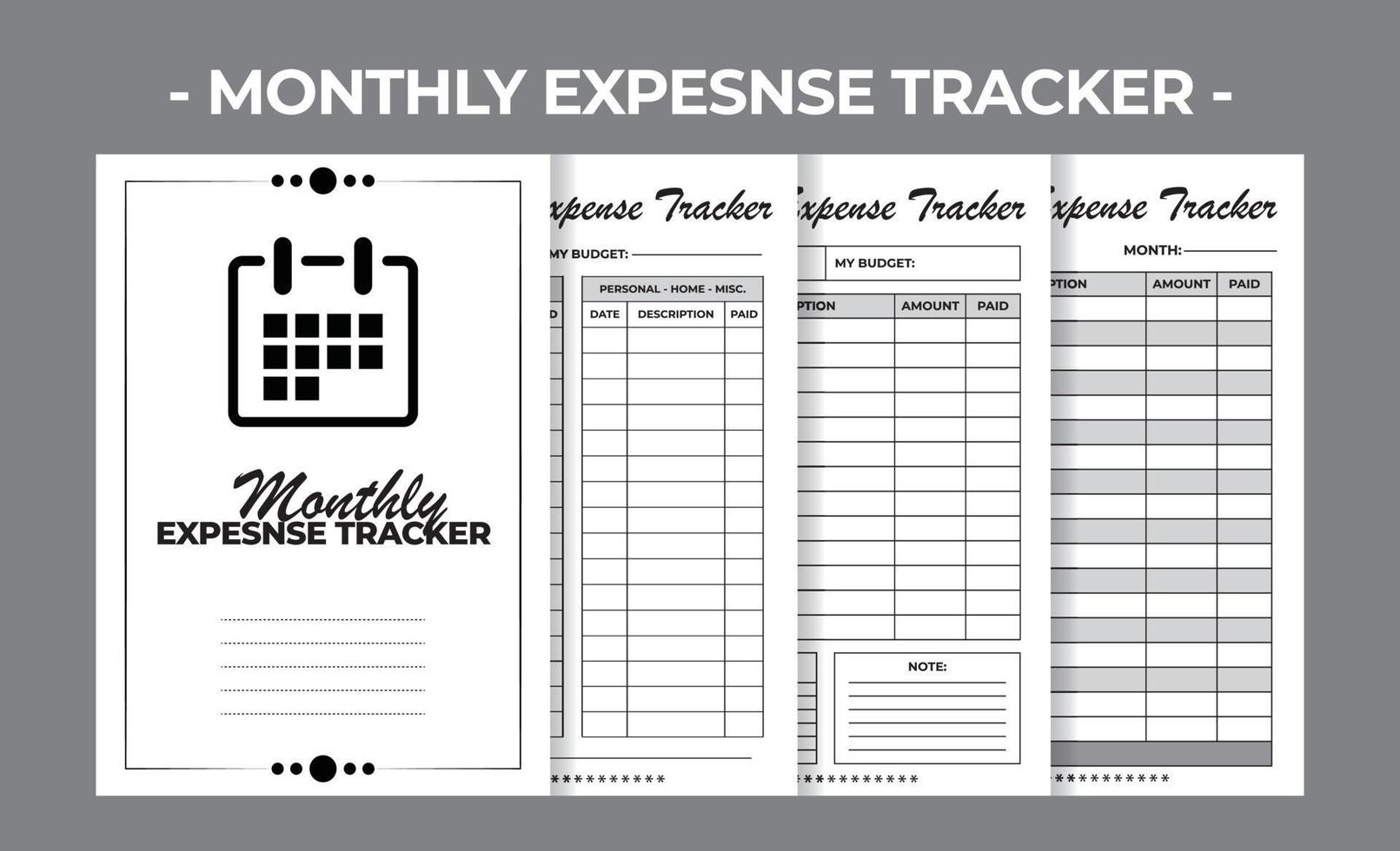 Printable KDP Monthly Expense Tracker Book Vector Design Template