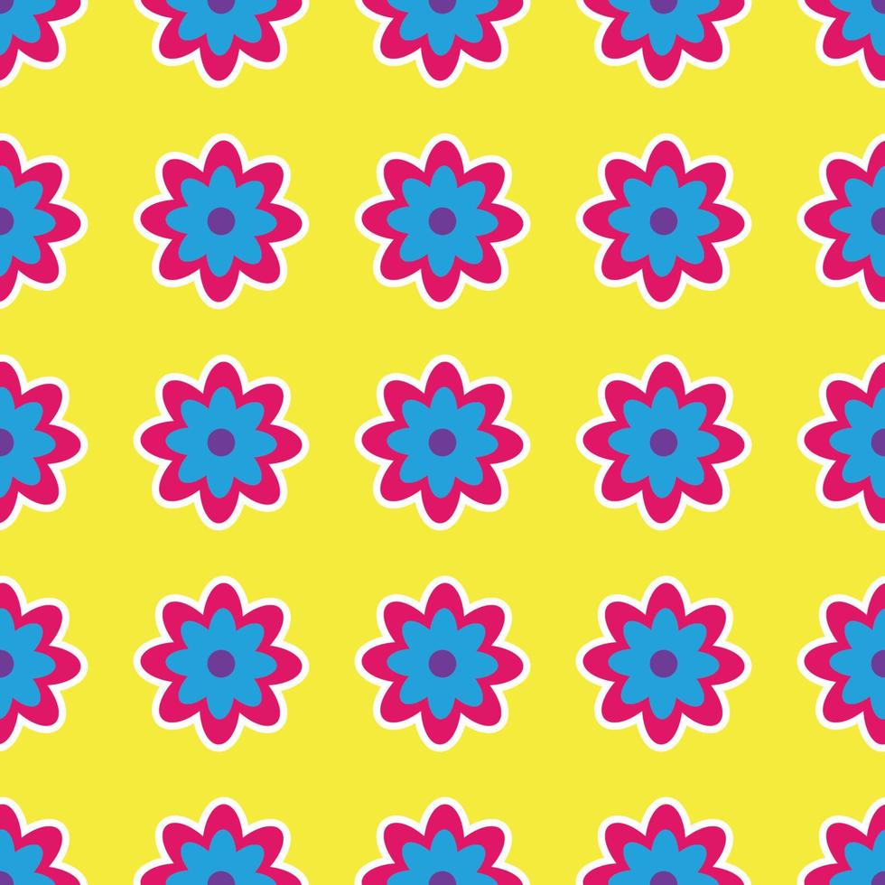 Y2K floral pattern. Funny funky retro flowers background vector