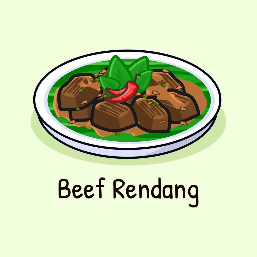 Beef rendang popular food from Padang Indonesia vector cartoon art
