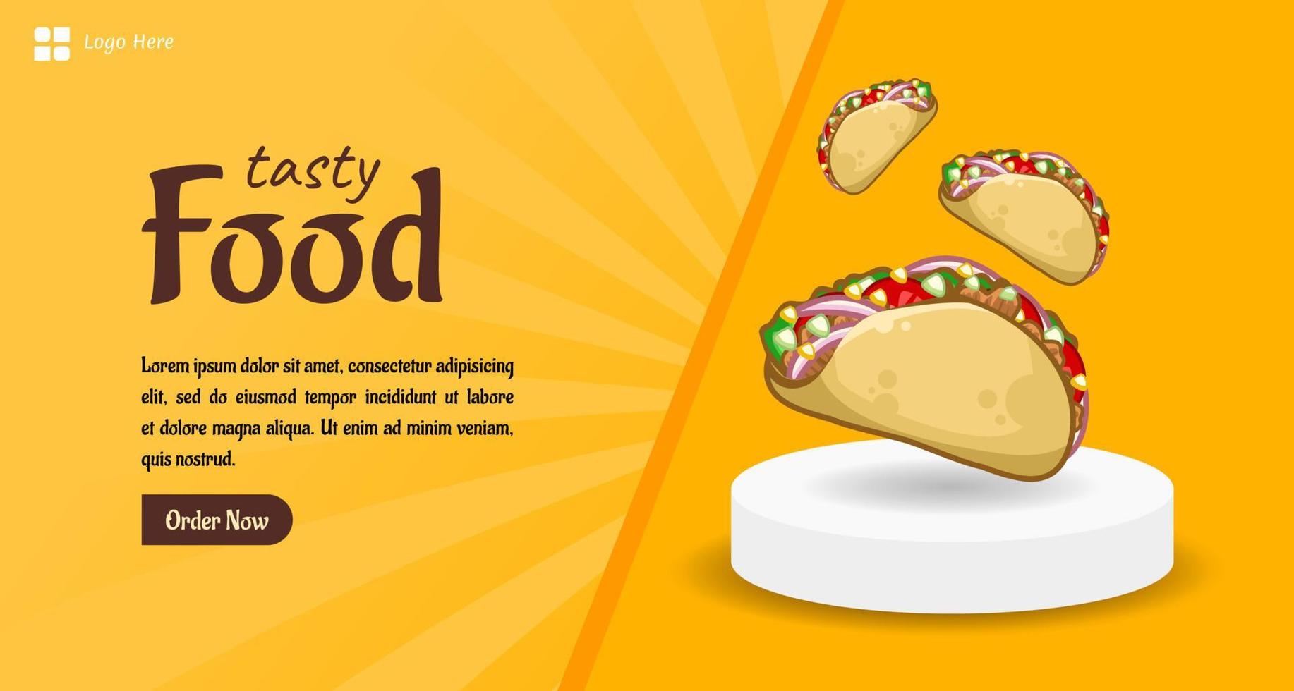 Tasty food banner template taco latin american food vector cartoon
