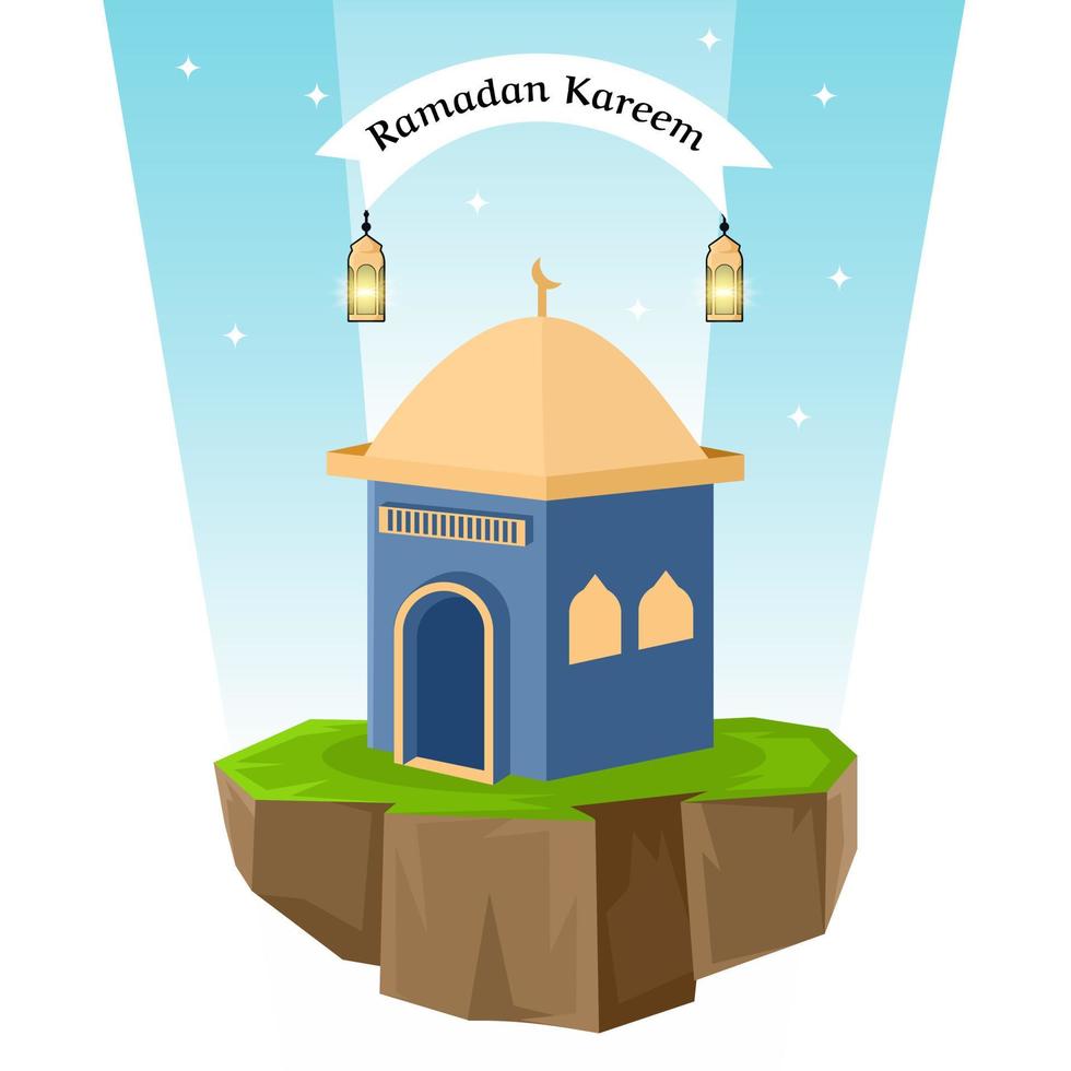 Mosque in the middle of land ramadan greeting card design vector