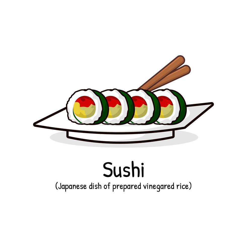 tasty sushi with chopsticks japanese food illustration vector