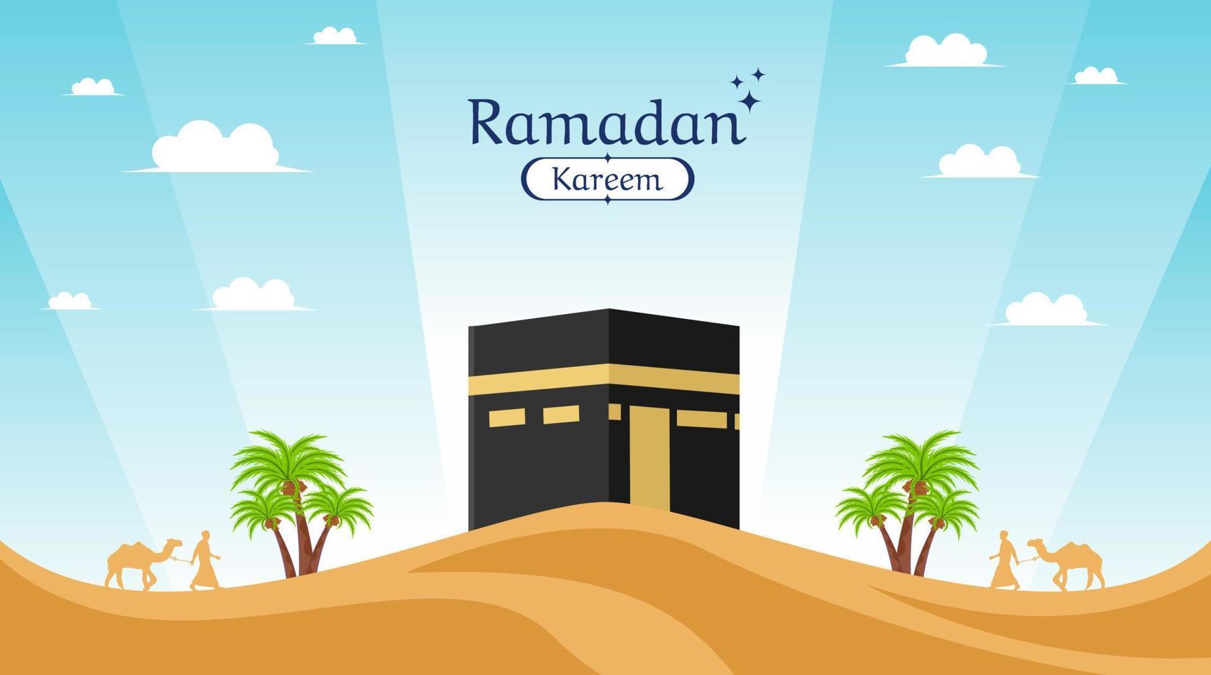 Ramadan kareem banner template with kabah vector art design