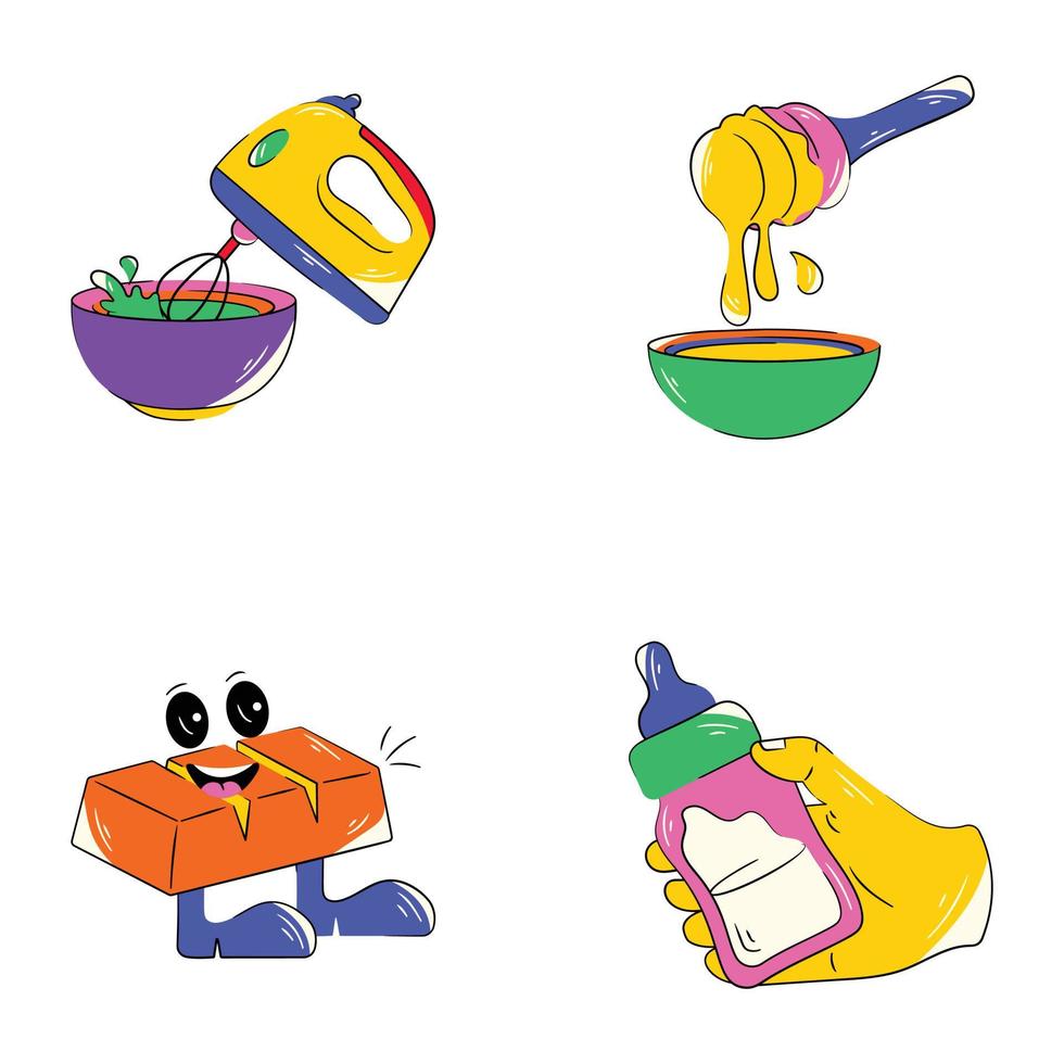 Set of Food Items Flat Stickers vector