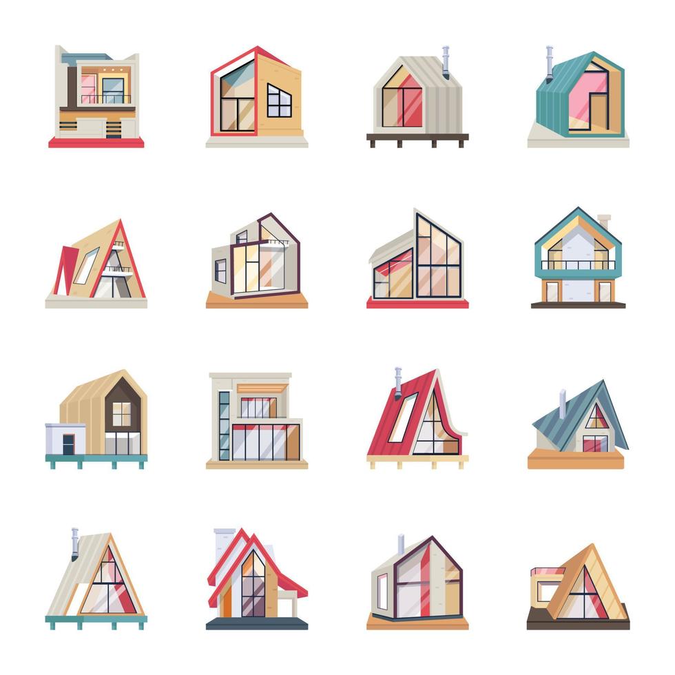 colección de moderno casas plano vectores