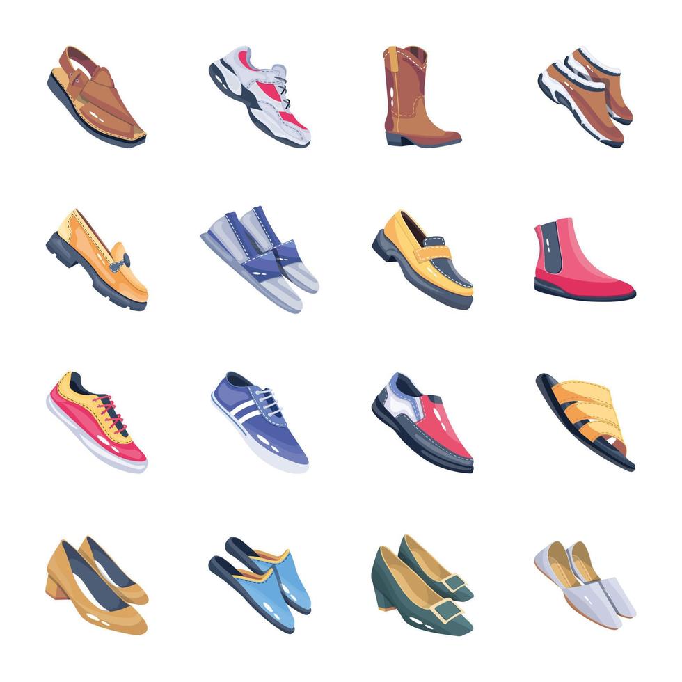 Bundle of Flat Colourful Shoes Icons vector