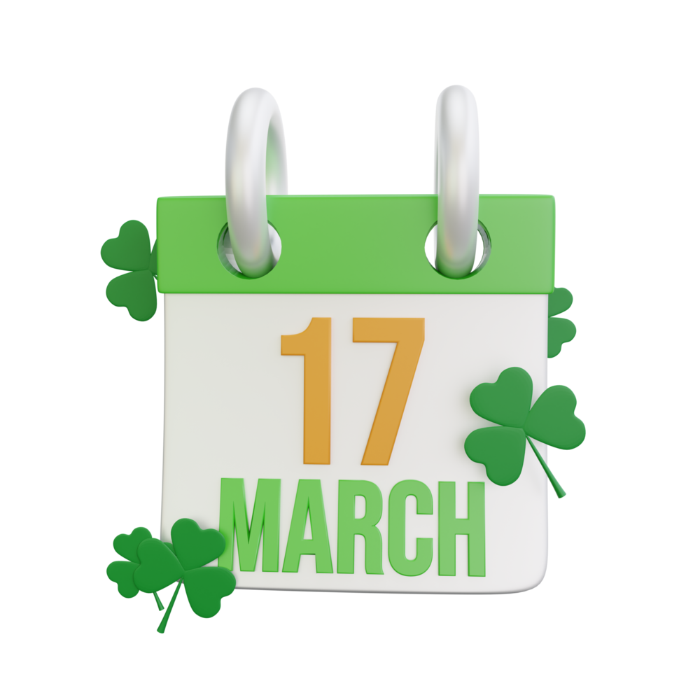 3d le rendu de st patrick journée calendrier icône png