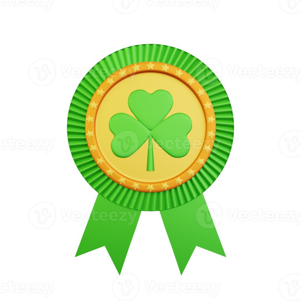 3d rendering of st patrick day award clover green ribbon icon png