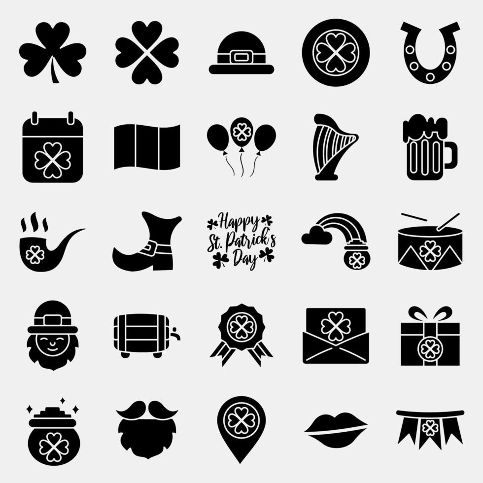 Icon set of St. Patrick's Day celebration elements. Icons in glyph style. Good for prints, posters, logo, party decoration, greeting card, etc. vector