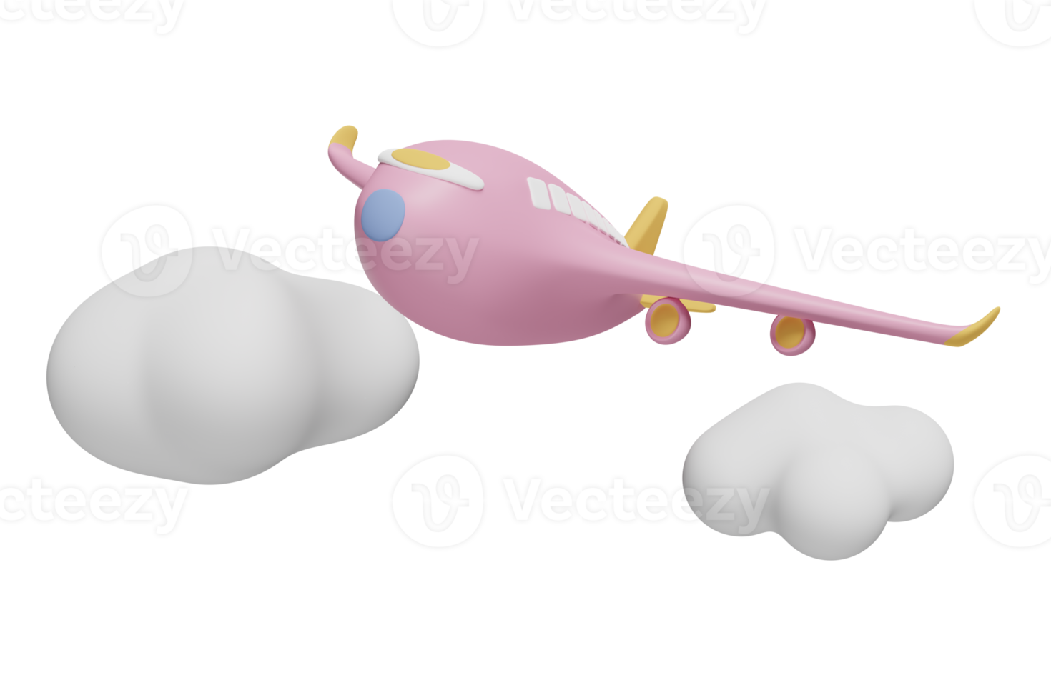 3d airplane icon with cloud isolated. jet commercial airplane, plane travel concept, 3d render illustration png