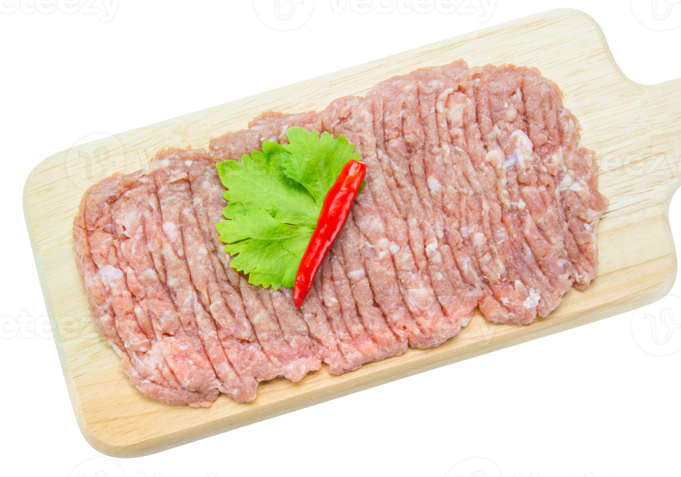 Raw minced pork on cutting board png