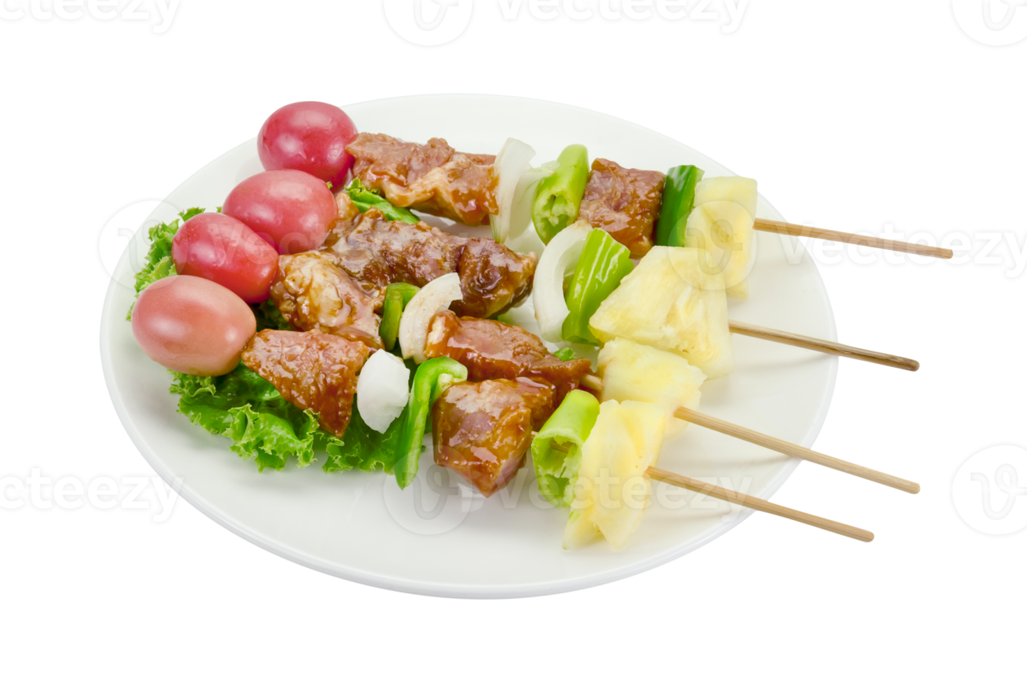 skewer of mixed meat and vegetables isolated png