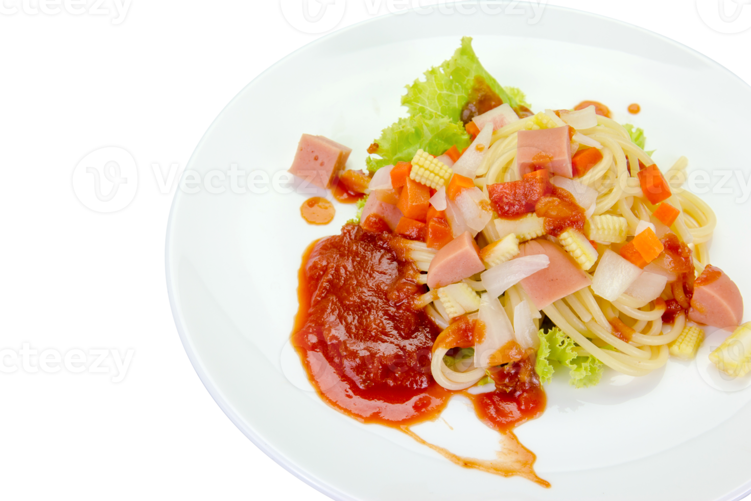 Spaghetti Pasta mit Würstchen isoliert png