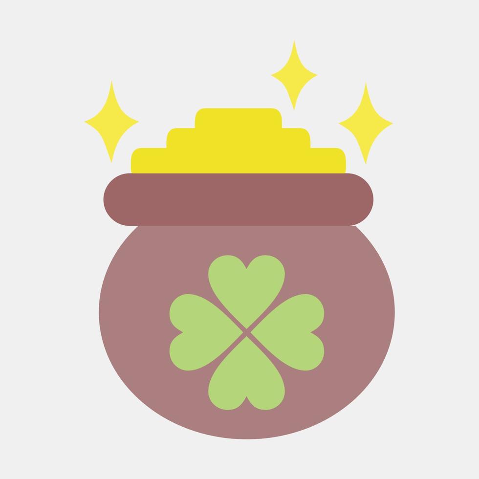 Icon gold pot clover. St. Patrick's Day celebration elements. Icons in flat style. Good for prints, posters, logo, party decoration, greeting card, etc. vector