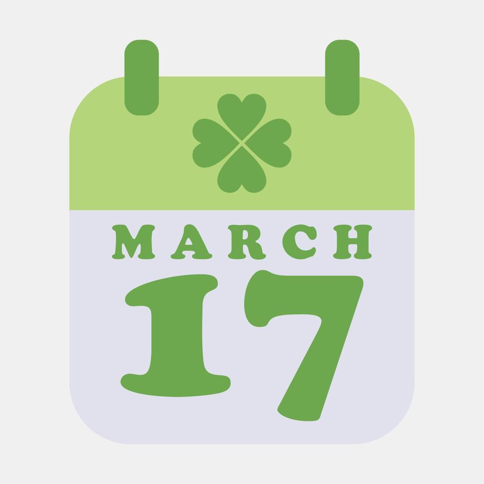 Icon . St patrick's day calendar St. Patrick's Day celebration elements. Icons in flat style. Good for prints, posters, logo, party decoration, greeting card, etc. vector