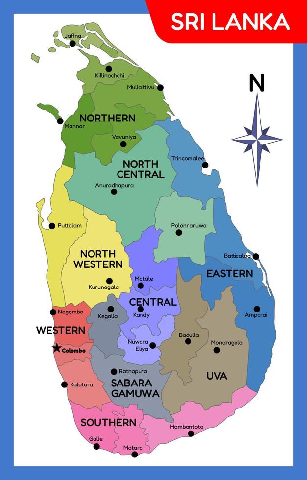Country Map of Sri Lanka vector