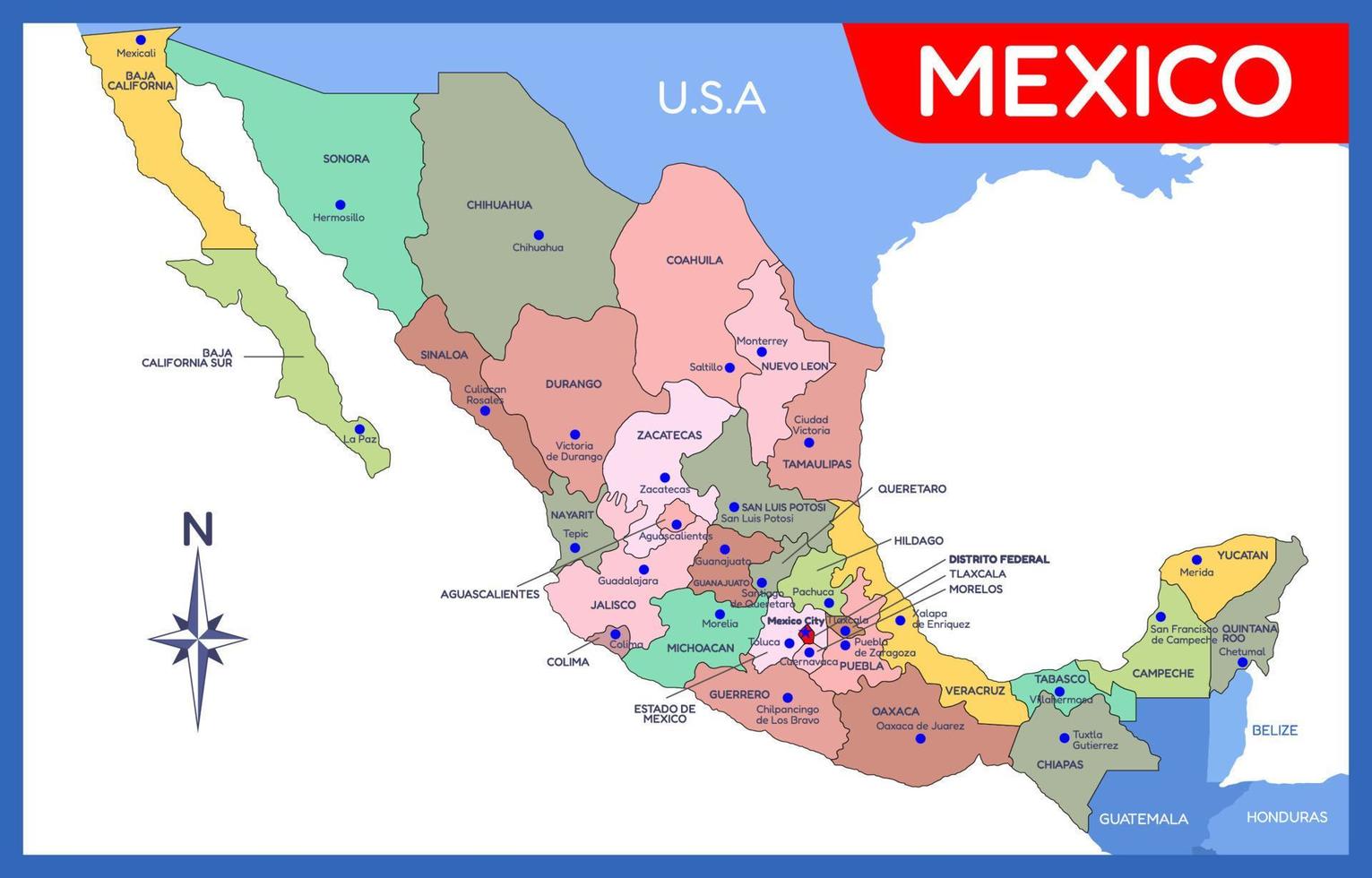 Country Map of Mexico vector