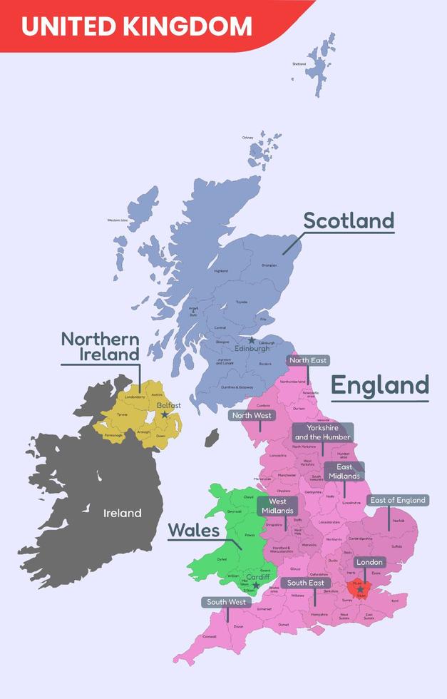 Country Map of United Kingdom vector