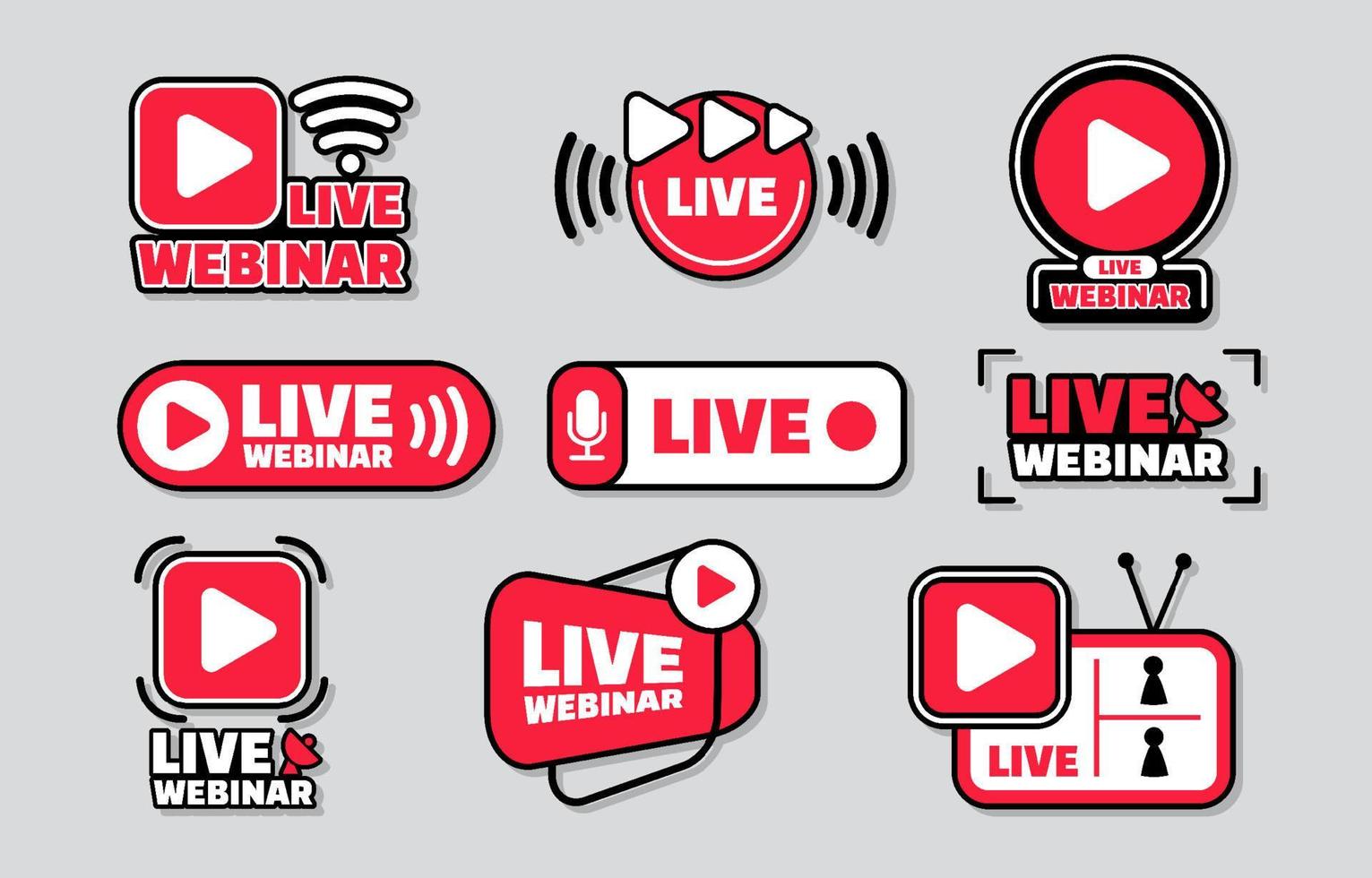 Live Stream Webinar Youtube Logo Outline Icons Set Collection vector