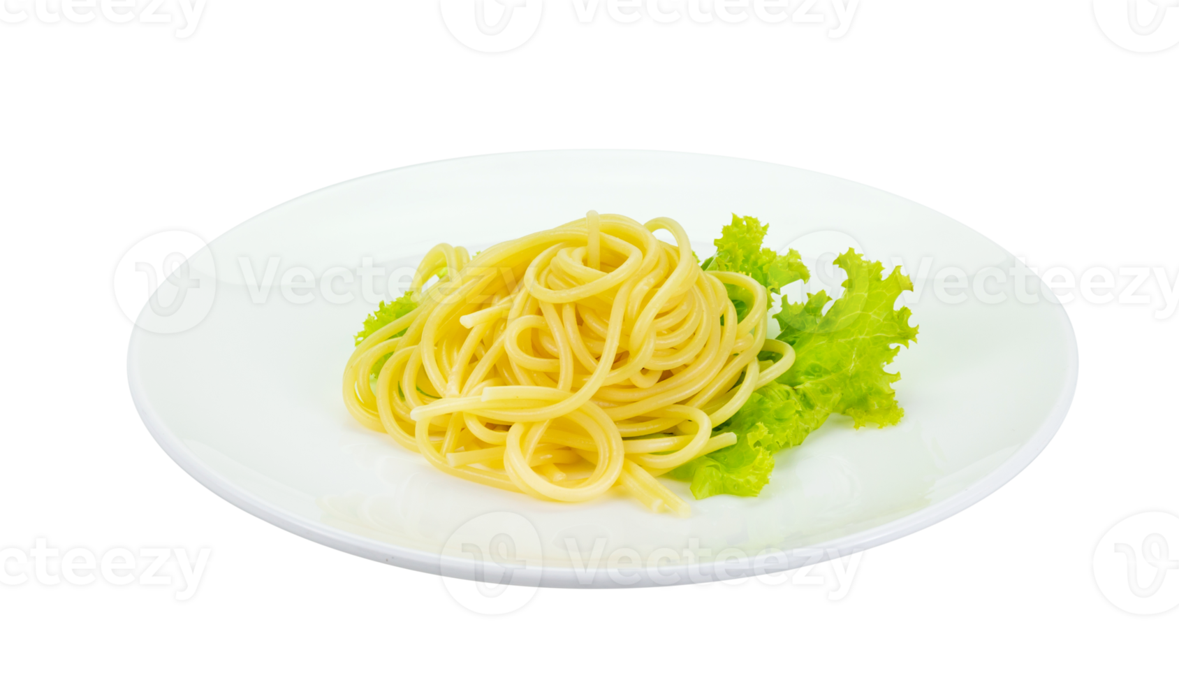 spaghetti con lattuga su bianca piatto isolato png