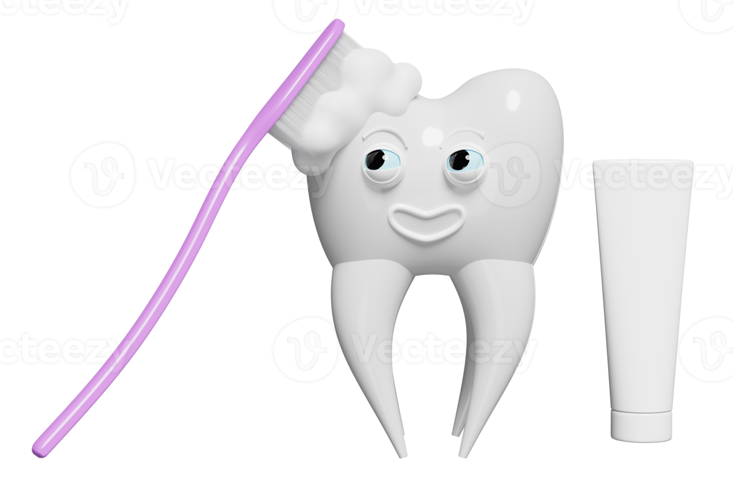 3d dental molar teeth model icon with toothbrush, toothpaste tube, face, bubble isolated. dental examination of the dentist, health of white teeth, oral care 3d render illustration png