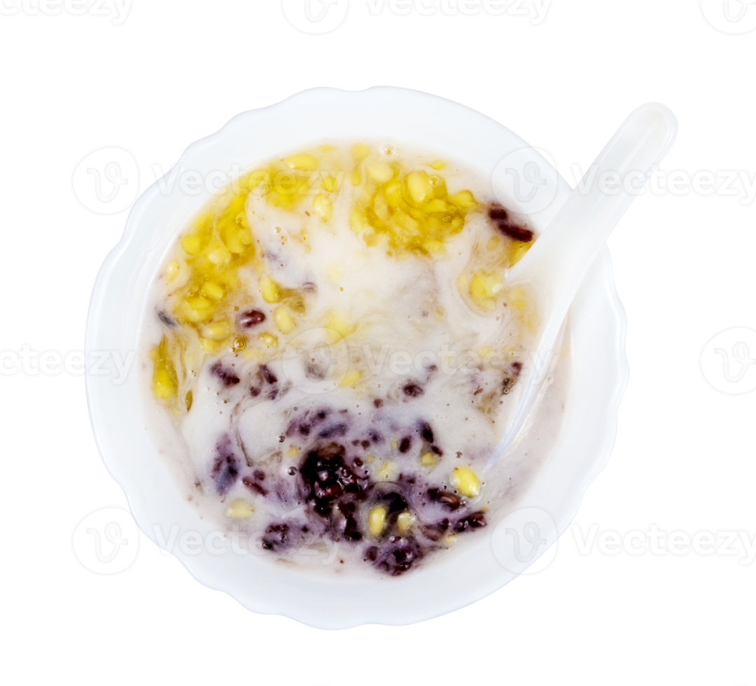 Sweet mung bean porridge mix black sticky rice with coconut cream,Tao suan,Thai Dessert isolated png