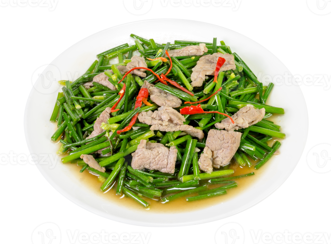 stir-fried pork and garlic chive isolated png