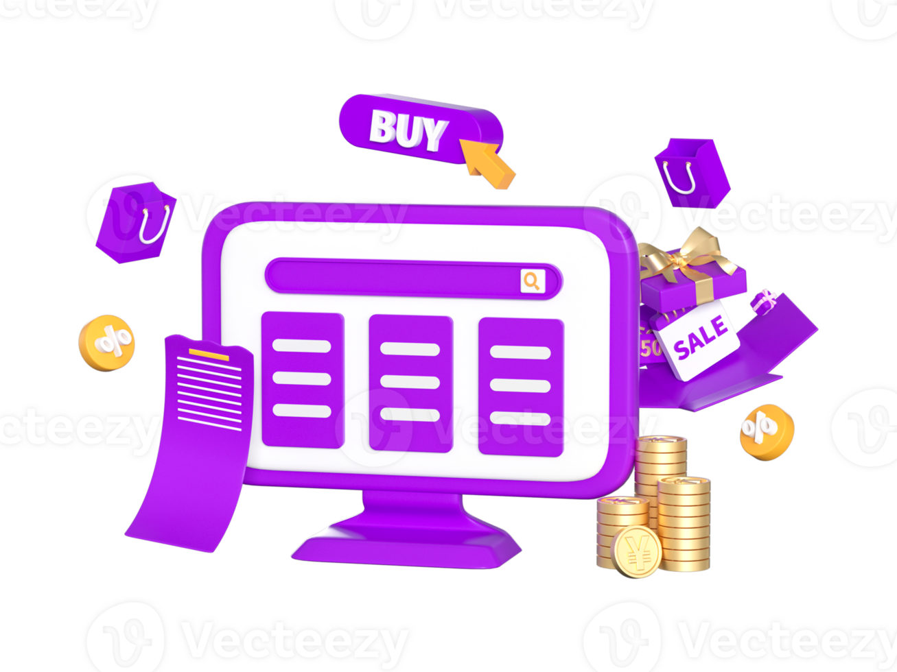 3d rendering online shopping promotion elements png