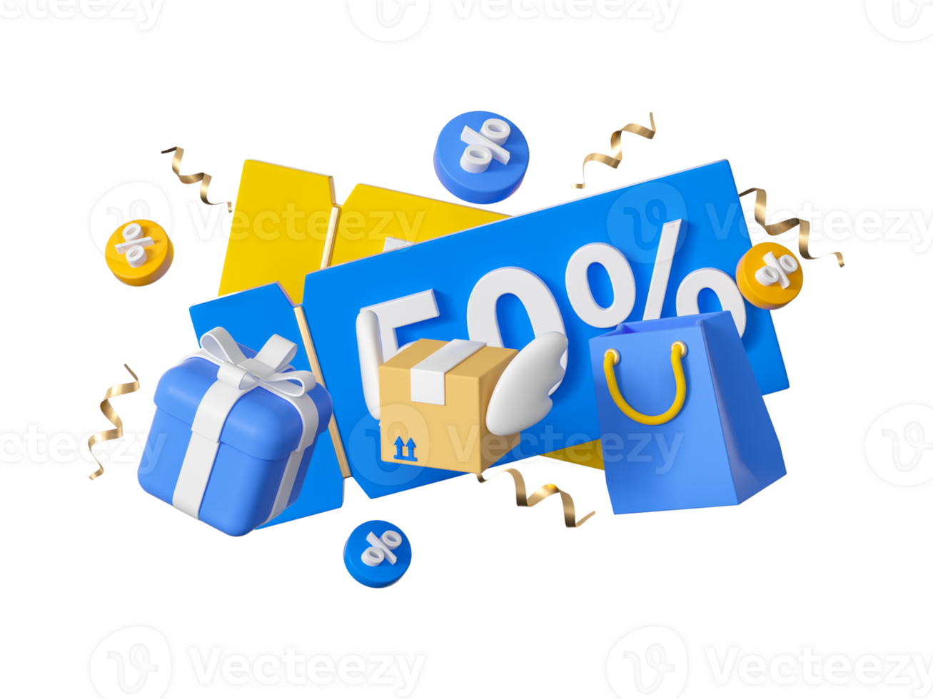 3D rendering online shopping promotion label element png