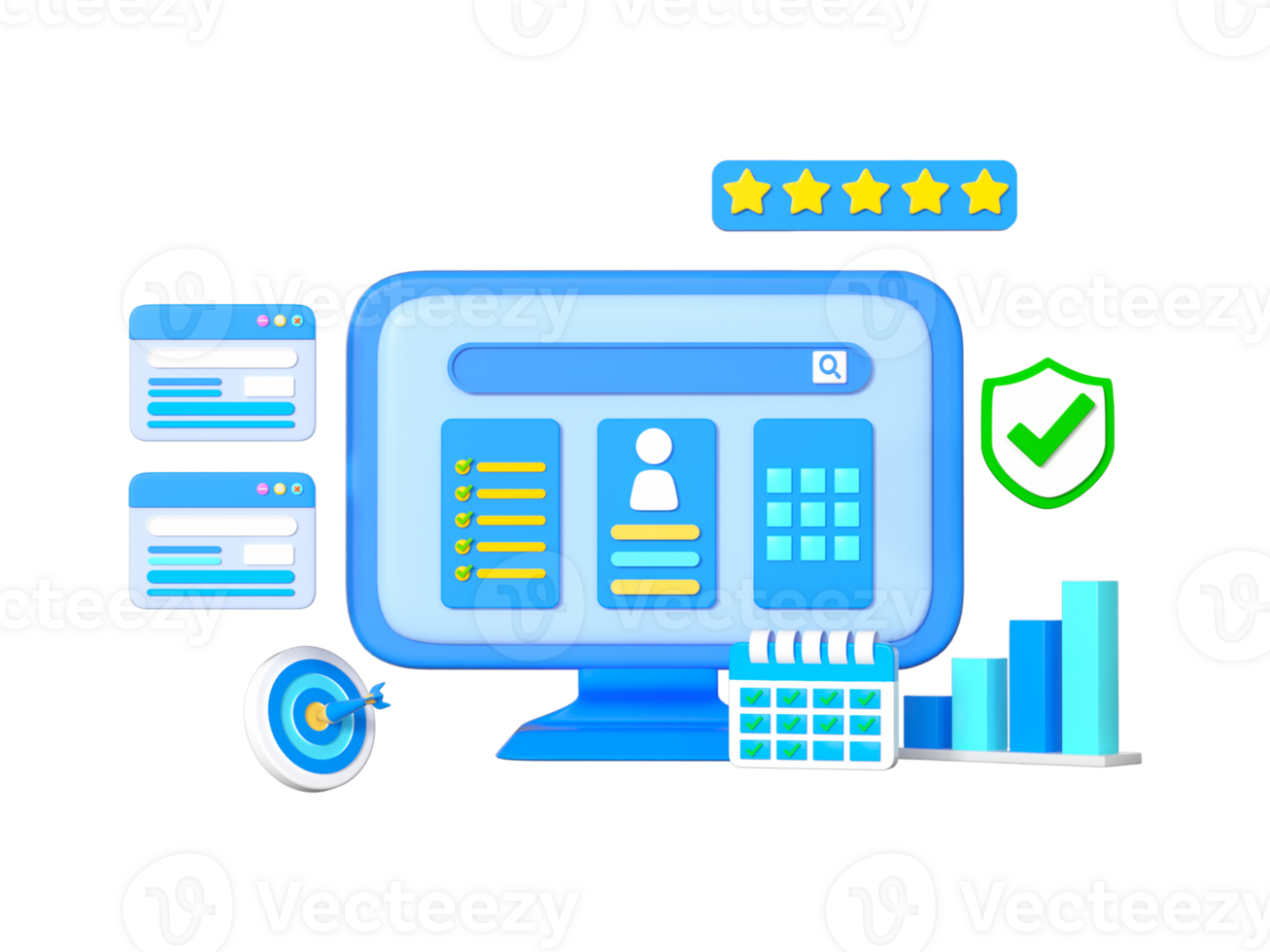 3D rendering computer office cartoon element png