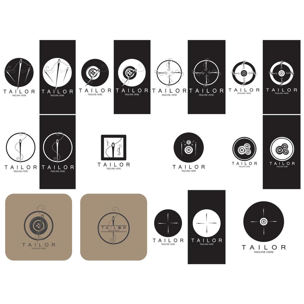 tailor logo icon illustration template combination of buttons for clothes, thread and sewing machine, for clothing product design, convection companies, fashion in vector form