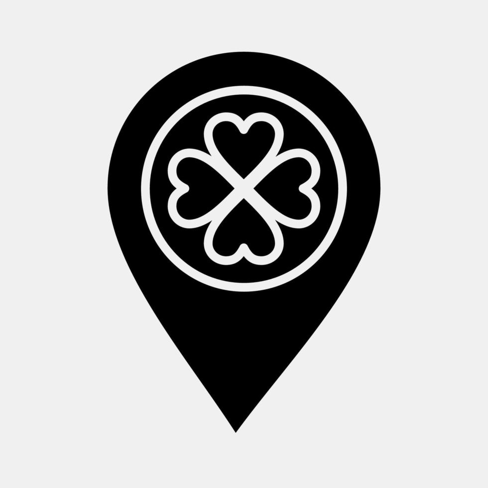 Icon location pin with clover. St. Patrick's Day celebration elements. Icons in glyph style. Good for prints, posters, logo, party decoration, greeting card, etc. vector