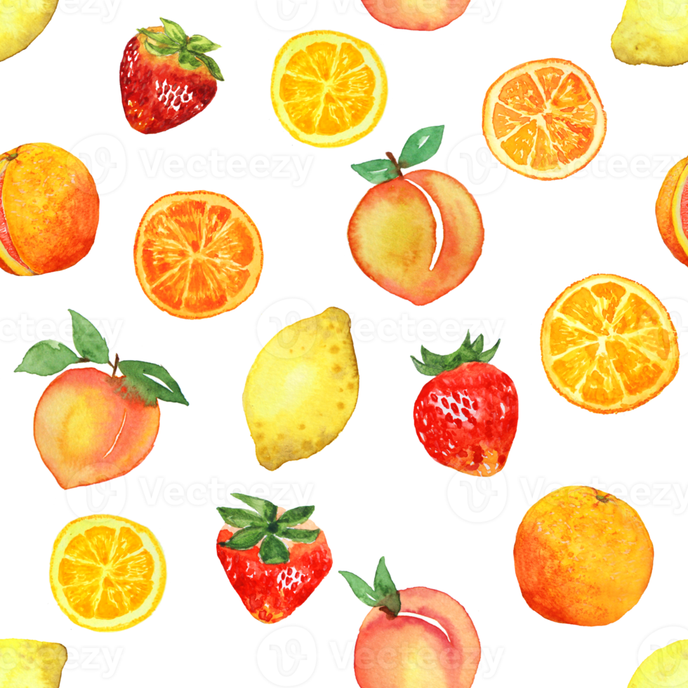Mixed Fruit Watercolor Painting Seamless Background png