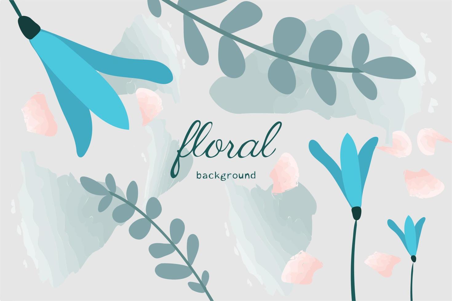 Spring floral vector background. Luxurious wallpaper design with delicate flowers, bells, leaves and spots. Minimalistic blue botanical illustration suitable for fabric, prints, cover art.