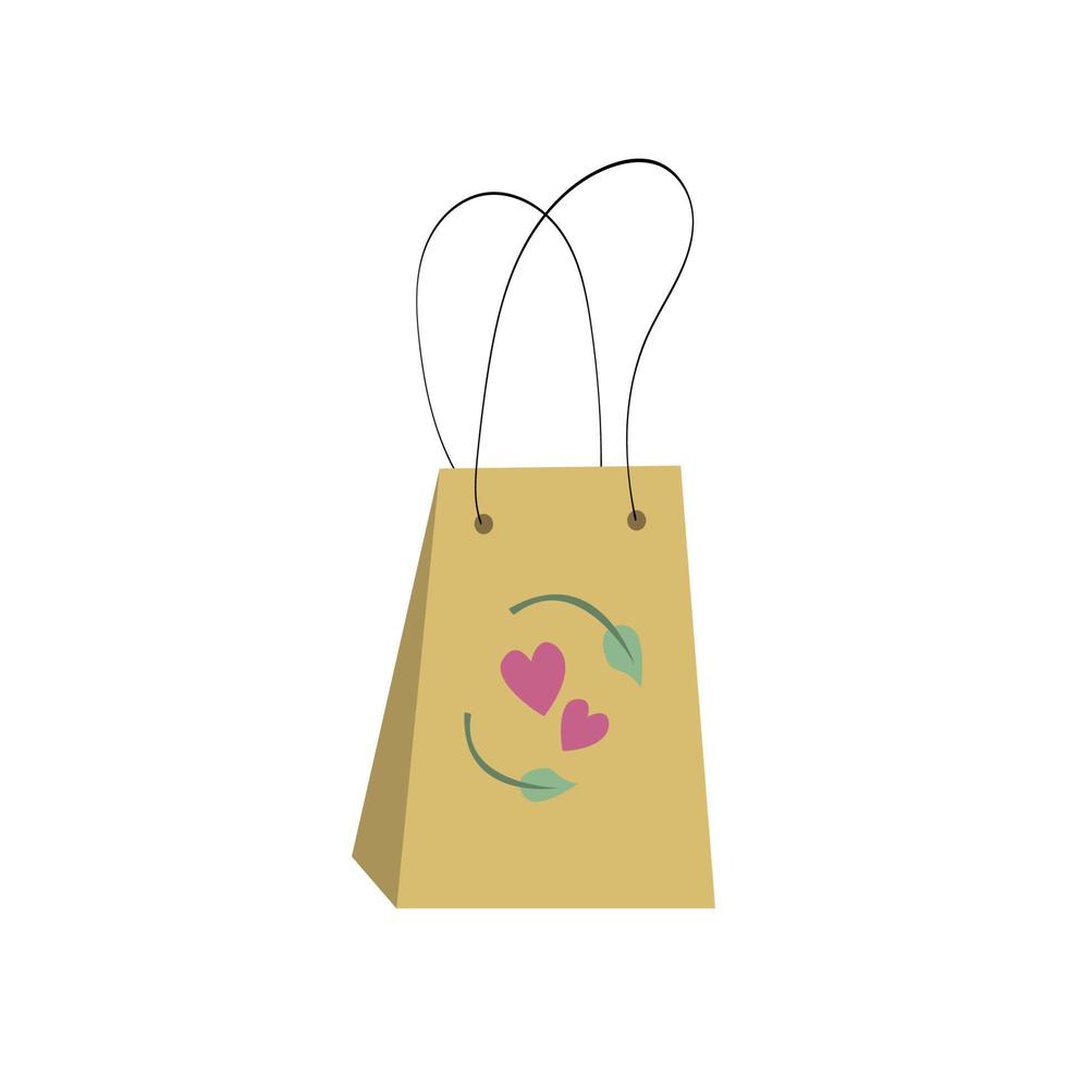 Shopping bag with heart print. Vector eco bag isolated.