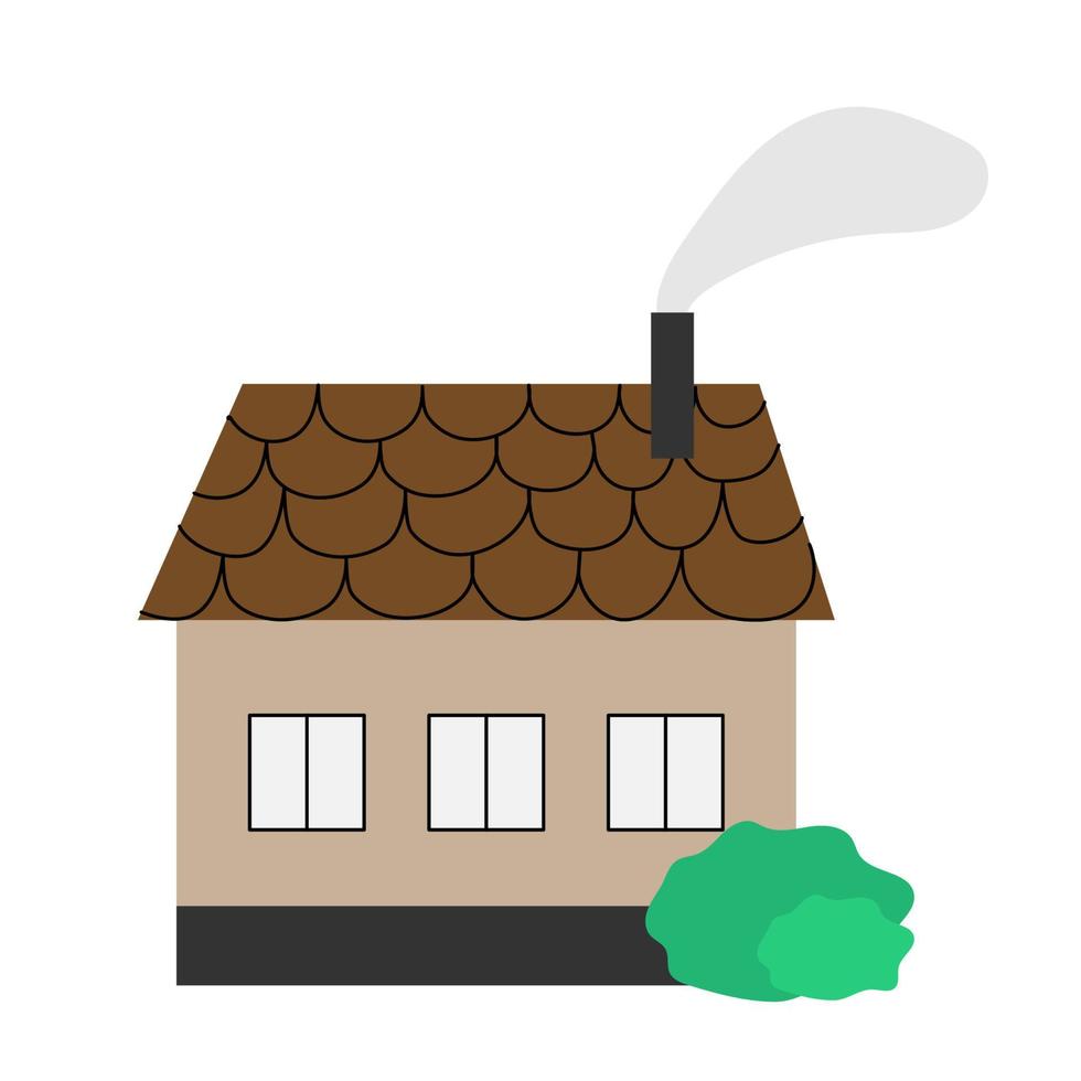 Cute tiny house in a flat style. Country house with windows and tiled roof. Vector illustration with isolated background.