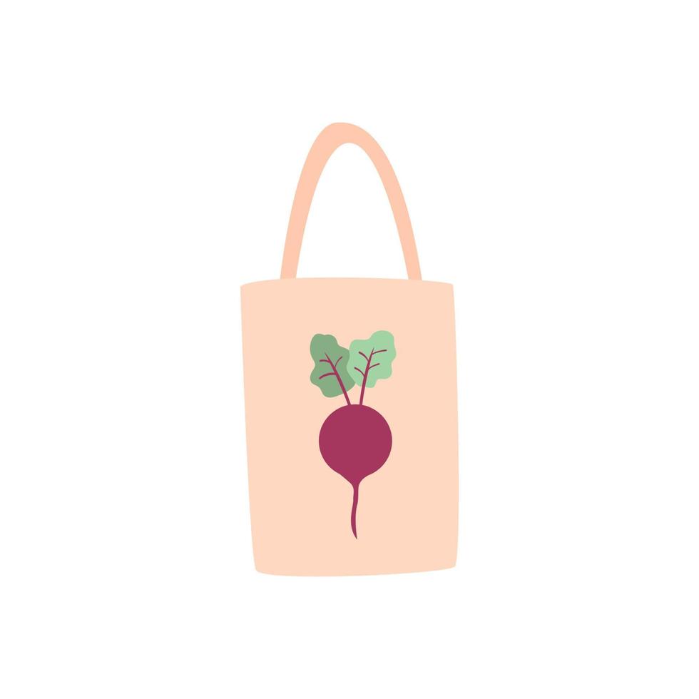 Eco bag in flat style. Shopping bag with beetroot print. Vector eco bag insulated on white, use eco friendly bag or textile bag, don't use plastic bag. Modern illustration in a flat style.