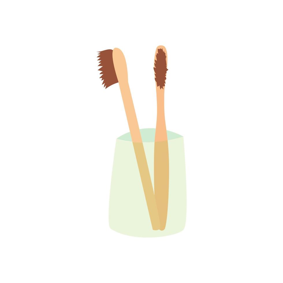 Bamboo wooden toothbrushes for healthy brushing.Eco toothbrush in a glass. Biodegradable material. Ecologically pure natural products. Vector illustration isolated on white background.