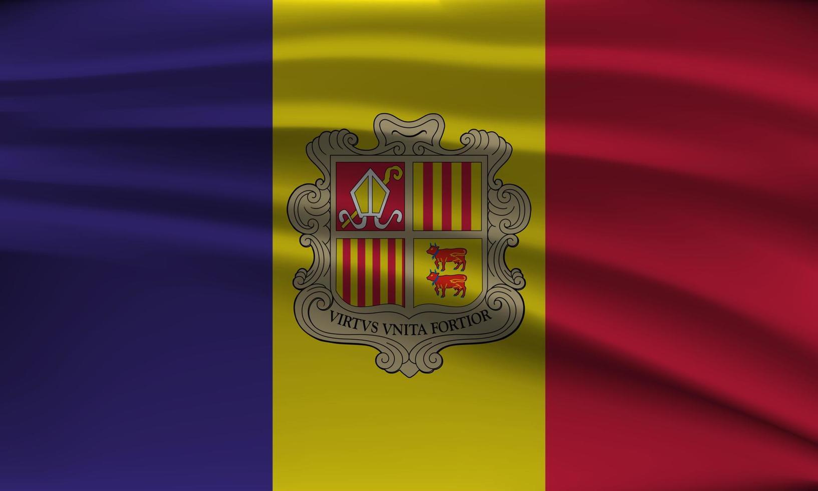 Flag of Andorra, with a wavy effect due to the wind. vector