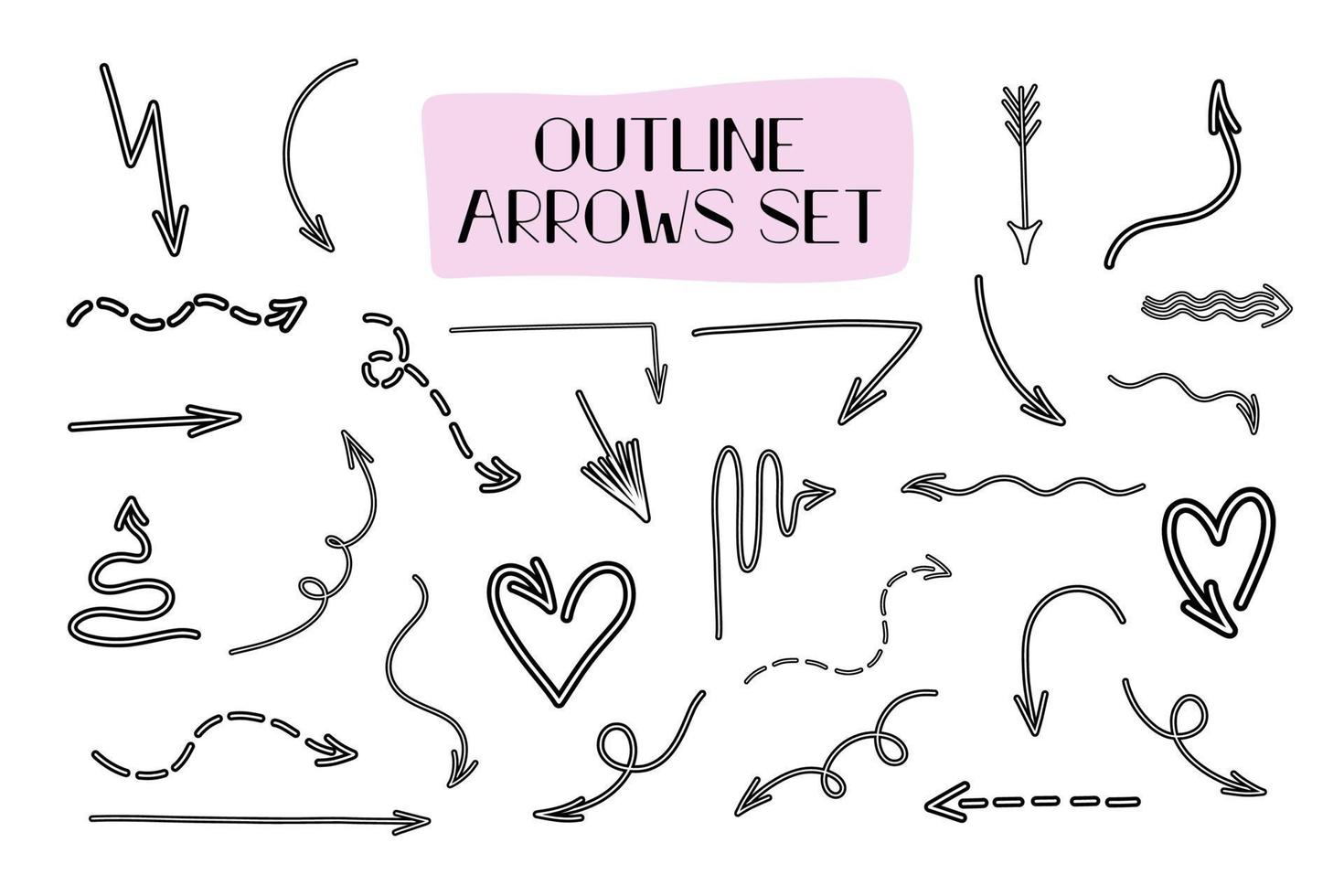 Vector Outline arrows set. Minimalist navigation elements for design and decoration.