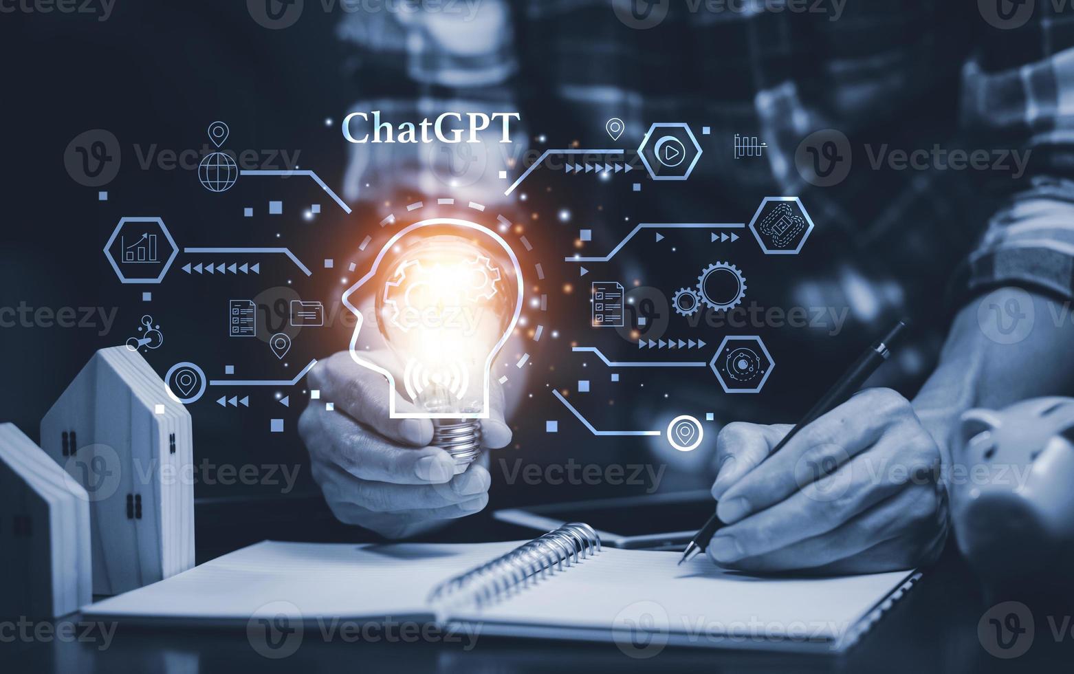 Man using Laptop and touch bar Chat bot Chat with AI, Artificial Intelligence, System Artificial intelligence an artificial intelligence chatbot, Digital chatbot, Robot application, conversation photo