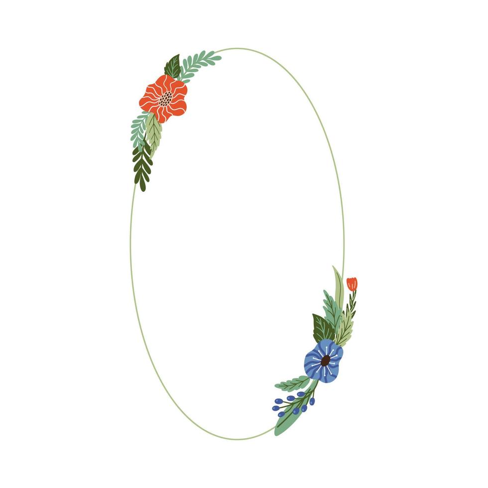 Vector oval or ellipse floral frame and border. Elegant decorative elements with flowers, plants