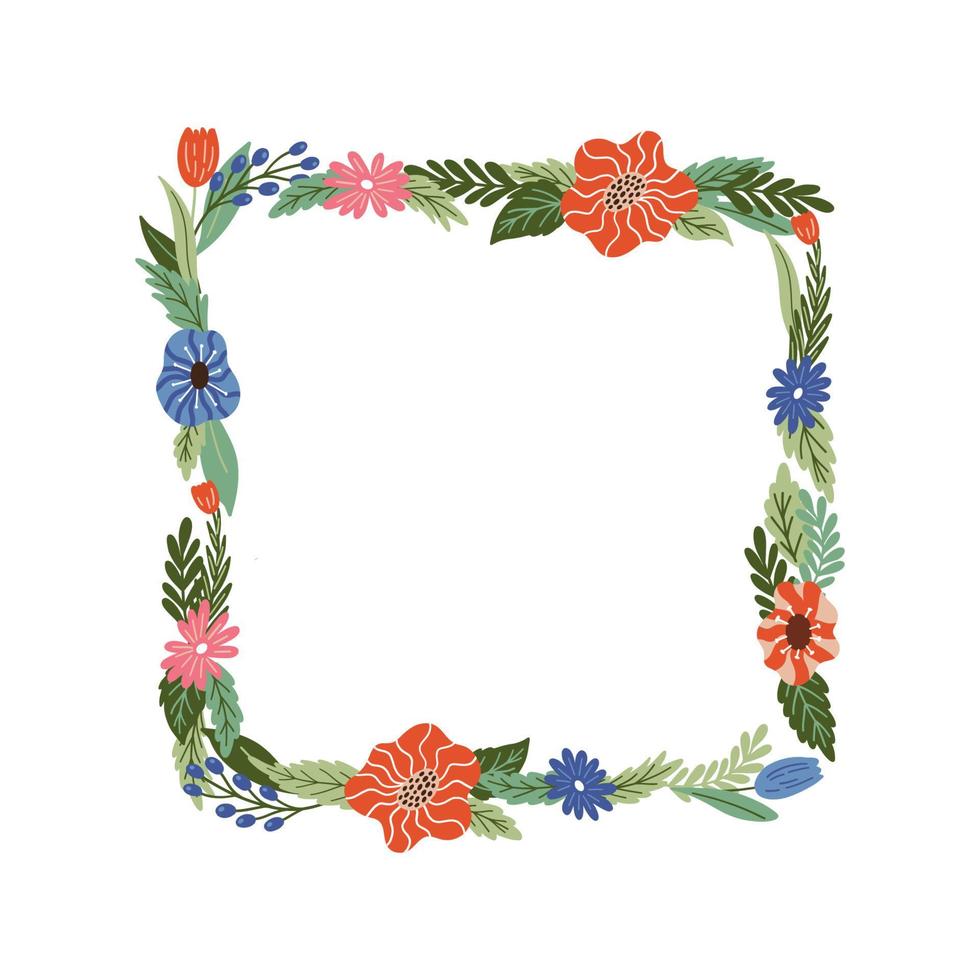 Vector square floral frame and border. Elegant decorative elements with flowers, plants