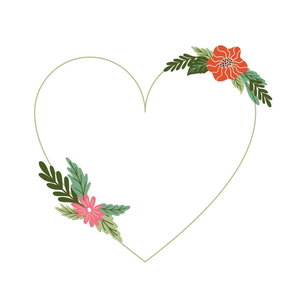 vector corazón forma floral marco y borde. elegante decorativo elementos con flores, plantas